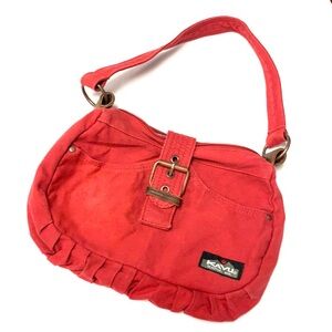 KAVU Cherry Red Shoulder Bag With Leather Accents Rare Style